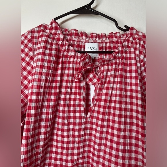 NWT Misa Los Angeles Lissbeth Red White Gingham Plaid Mini Boho Fringe Dress M - Picture 5 of 16